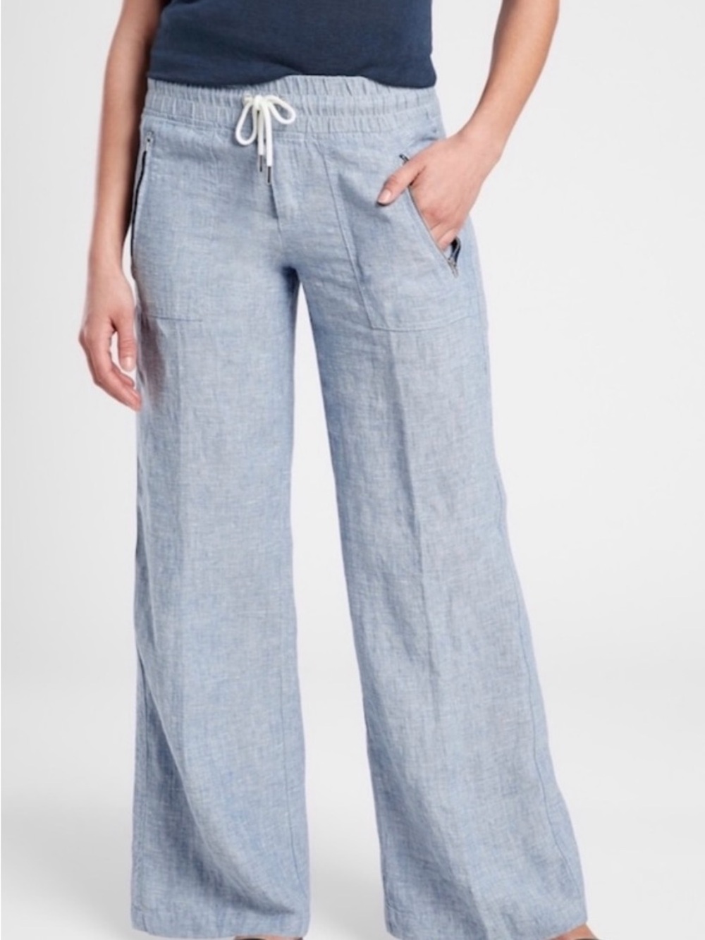 Athleta Cabo Linen Wide Legged Drawstring Pants Size 10